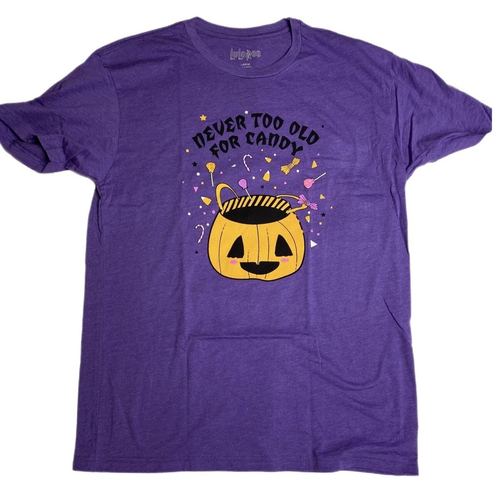 Xl LuLaRoe ROCKER T Halloween Never Too Old For Candy Fits 14/16 Cotton